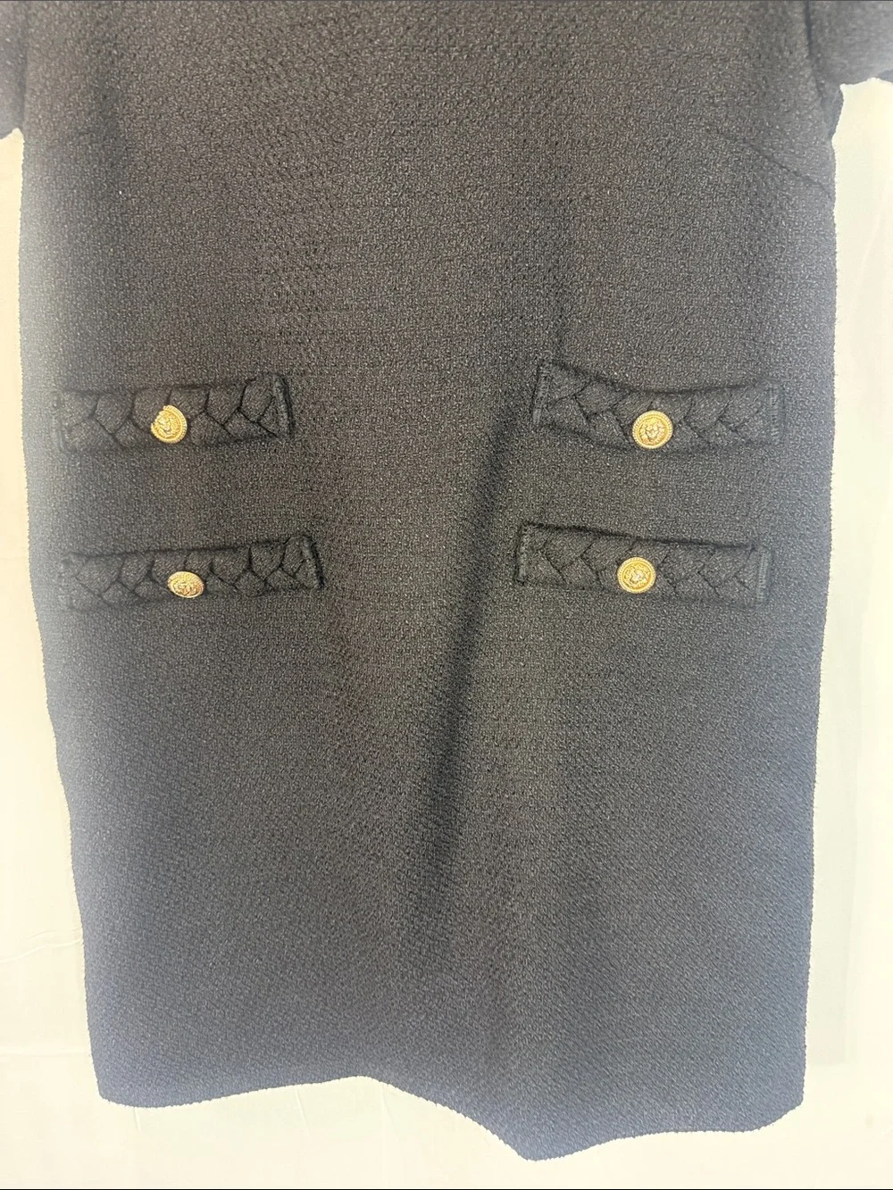 TUCKERNUCK BLACK TWEED JACKIE DRESS SIZE L WITH GOLD BUTTON DETAIL SIZE L - Picture 6 of 9
